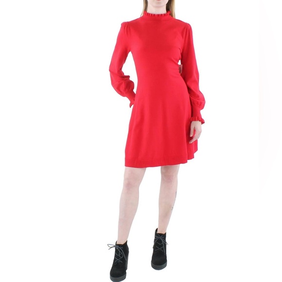 CeCe Womens Ruffled Sweater dress Luminous Red XL - Picture 1 of 11